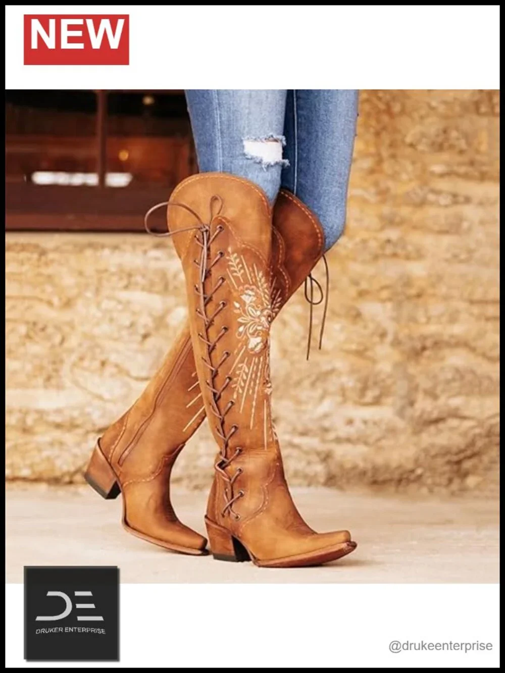 Women's Pointed Toe Over-the-Knee Lace Up Western Cowgirl Boots Faux Leather